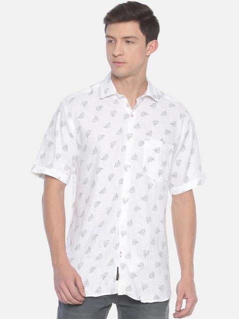 

Linen Club Men White & Grey Regular Fit Printed Casual Linen Shirt
