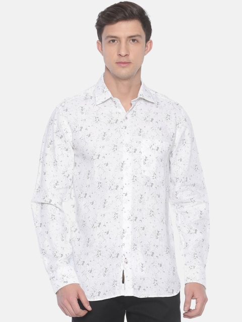 

Linen Club Men White & Grey Regular Fit Printed Sustainable Casual Linen Shirt
