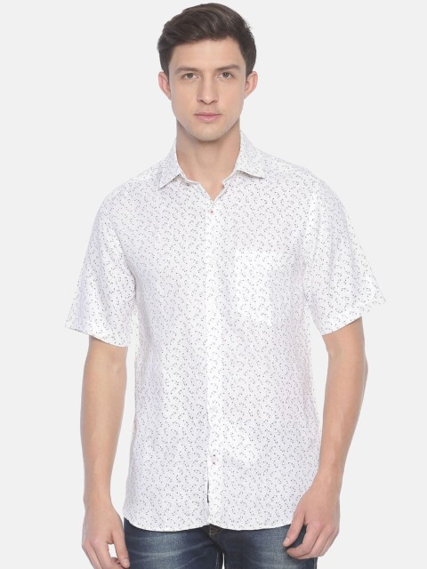 

Linen Club Men White & Brown Regular Fit Printed Sustainable Casual Linen Shirt