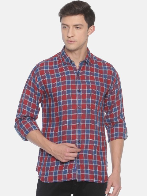 

Linen Club Men Red & Blue Regular Fit Checked Sustainable Casual Linen Shirt