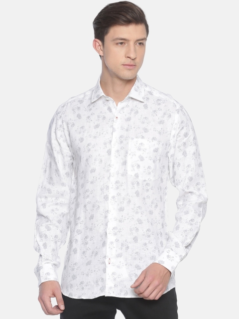 

Linen Club Men White & Grey Regular Fit Printed Sustainable Casual Linen Shirt