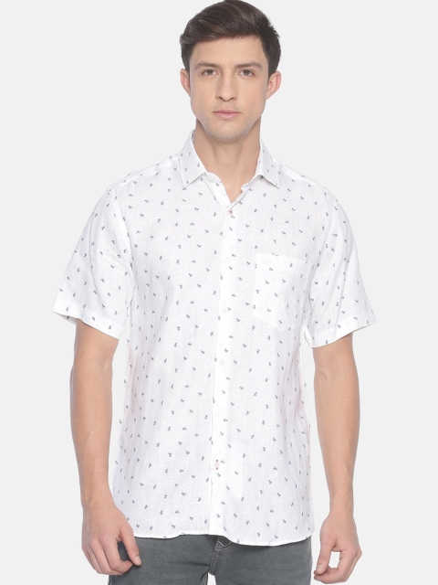 

Linen Club Men White & Blue Regular Fit Printed Casual Linen Shirt