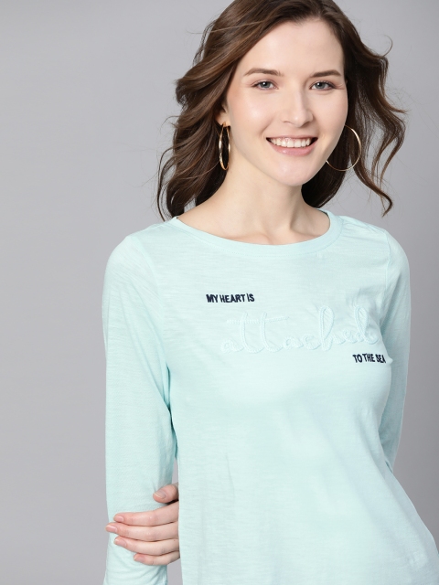 

Mast & Harbour Women Sea Green Embroidered Round Neck T-shirt
