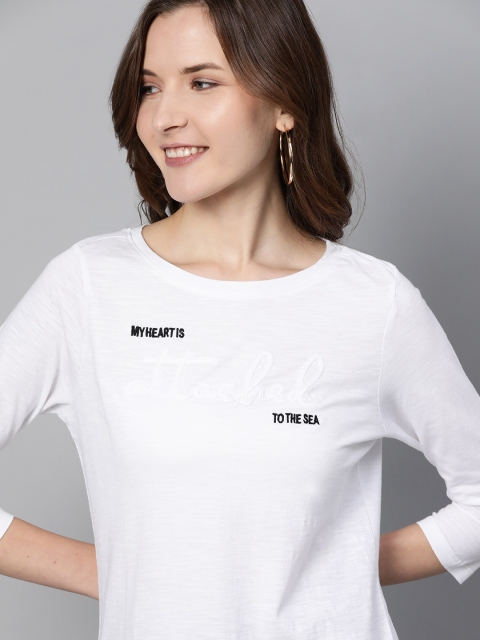 

Mast & Harbour Women White Embroidered Round Neck T-shirt