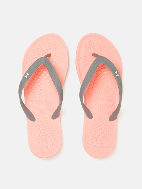 

UNDER ARMOUR Women Grey & Peach-Coloured Textured Atlantic Dune T Thong Flip-Flops, Grey melange