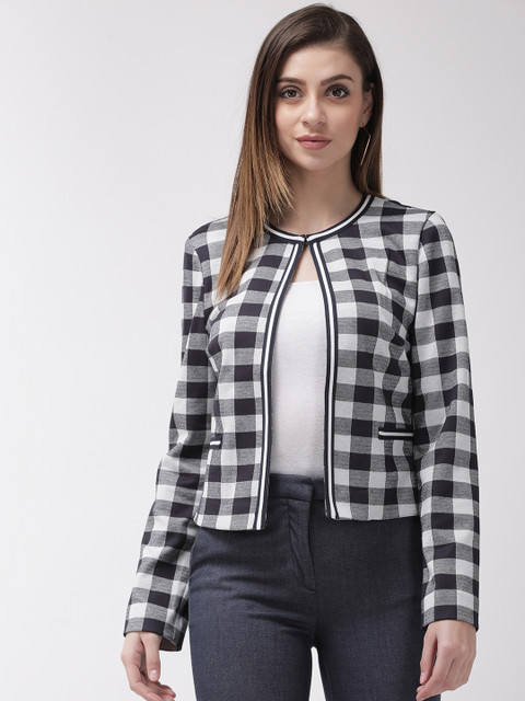 

Marks & Spencer Women Navy Blue & White Checked Tailored Jacket