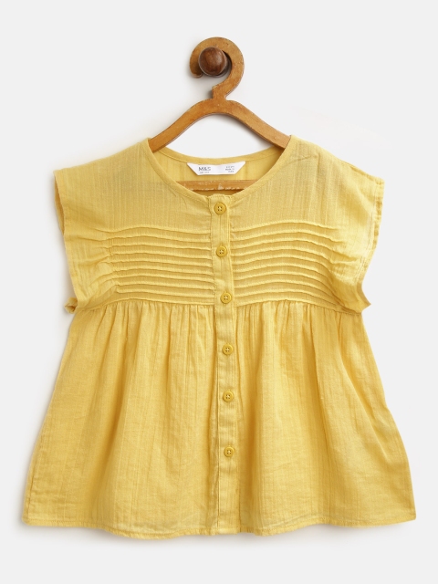 

Marks & Spencer Girls Yellow Solid Semi-Sheer A-Line Pure Cotton Top