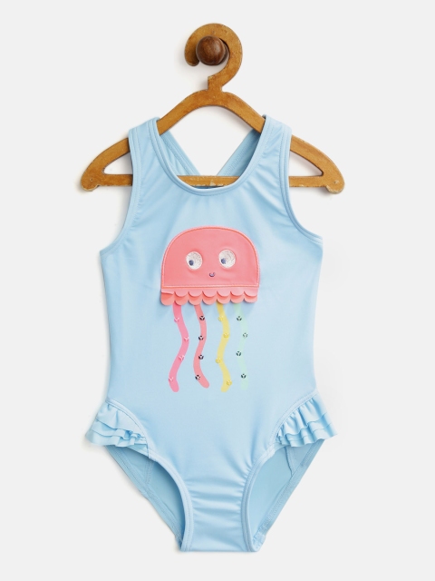 

Marks & Spencer Girls Blue & Pink Applique Swim Bodysuit