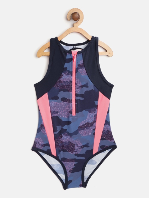 

Marks & Spencer Girls Navy Blue & Neon Pink Camouflage Print Monokini