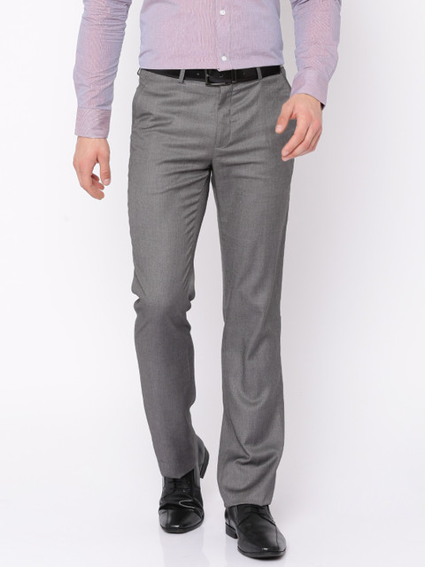 

Blackberrys Men Grey Solid Regular Fit Flat-Front Trousers