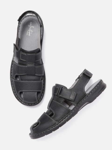 

Clarks Men Black Solid Leather Fisherman Sandals