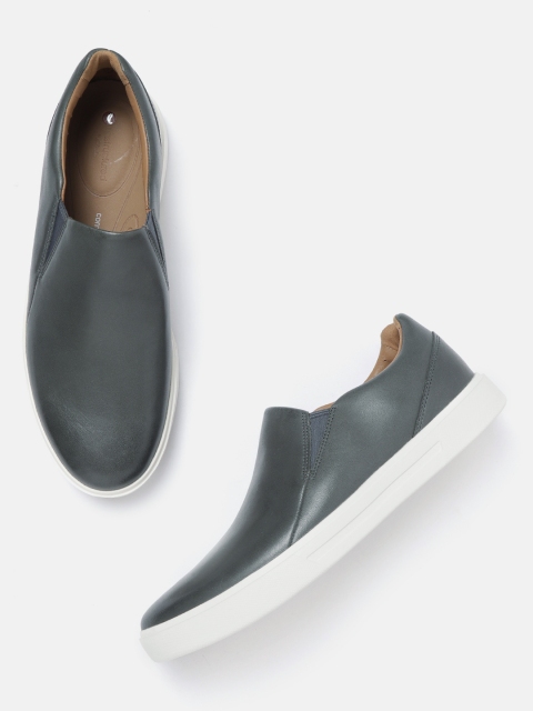 

Clarks Men Charcoal Grey Solid Leather Slip-On Sneakers