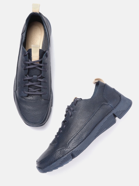 

Clarks Men Navy Blue Solid Leather Sneakers
