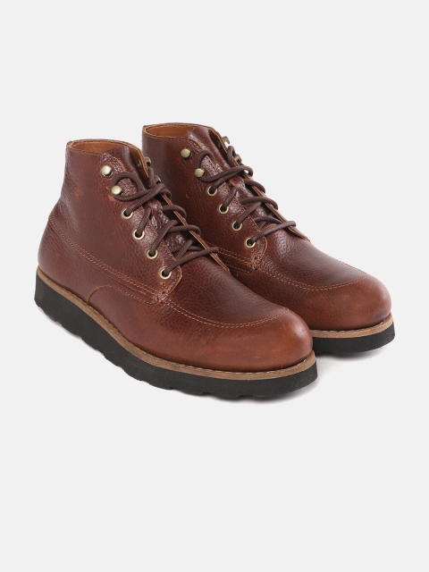 

Clarks Men Brown Solid Leather Mid-Top Derbys
