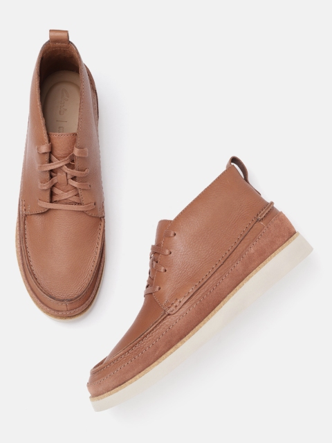 

Clarks Men Tan Brown Solid Leather Mid-Top Derbys