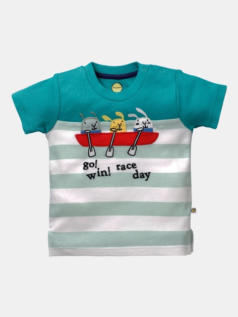 

Pranava Boys Green Striped Round Neck Organic Cotton Sustainable T-shirt