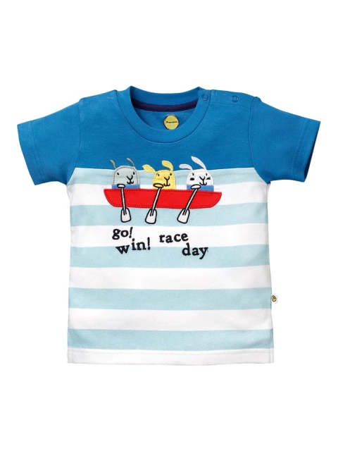 

Pranava Boys Blue Striped Round Neck Organic Cotton Sustainable T-shirt