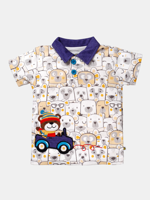 

Pranava Boys Beige Printed Polo Collar Sustainable Pure Cotton Organic Cotton T-shirt