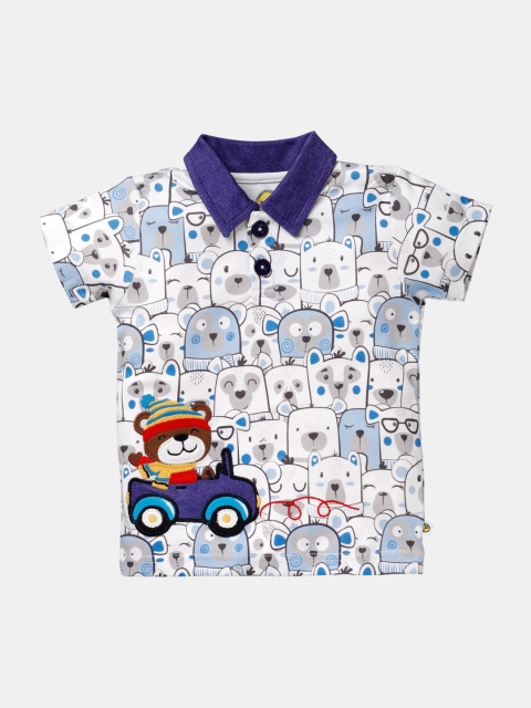 

Pranava Boys Blue Printed Polo Collar Organic Cotton T-shirt