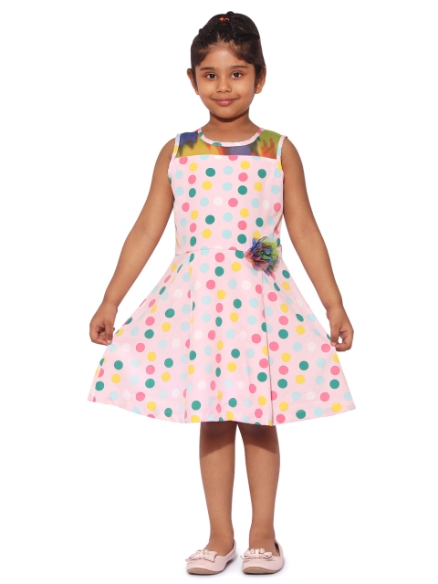 

Stylo Bug Girls Pink & Blue Printed Fit and Flare Dress