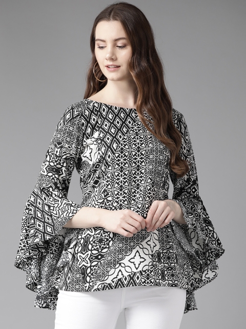 

Ginni Arora Label Women White & Black Printed A-Line Top
