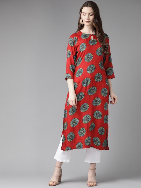 

Ginni Arora Label Women Red & Blue Printed Straight Kurta