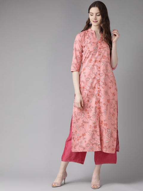 Ginni Arora Label Women Pink & Brown Printed Straight Kurta