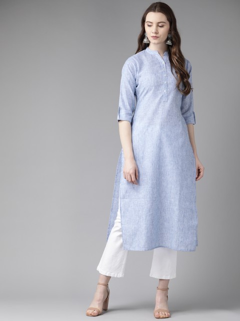 

Ginni Arora Label Women Blue Woven Design Straight Kurta
