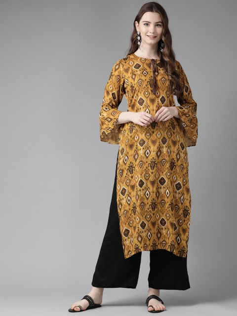 

Ginni Arora Label Women Mustard Yellow & Brown Printed Straight Kurta