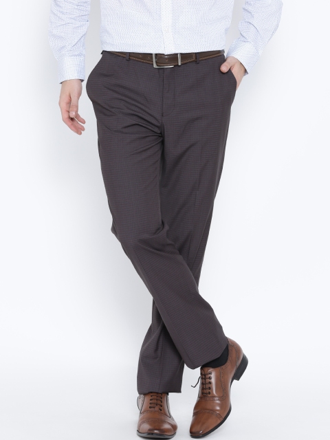 

Blackberrys Taupe Self-Checked Sharp Fit Formal Trousers