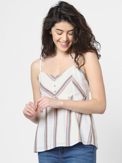

ONLY Women White Striped Pure Cotton Top