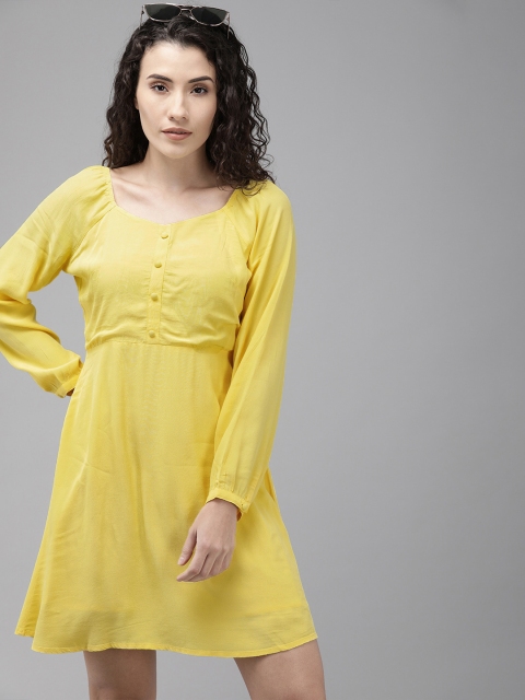 

ONLY Women Yellow Solid A-Line Dress