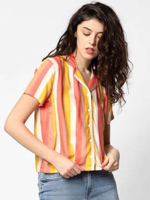 

ONLY Women Off-White & Pink Regular Fit Striped Casual Shirt