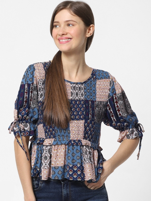 

ONLY Women Pink & Blue Printed Top