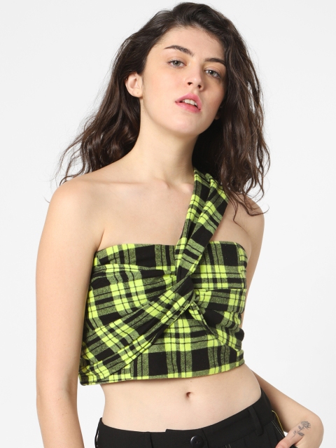 

ONLY Women Black & Yellow Checked Crop Tube Top
