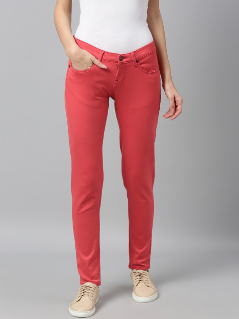 

HERE&NOW Women Red Skinny Fit Mid-Rise Clean Look Stretchable Jeans