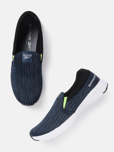 

Reebok Men Blue & Black Woven Design Stride Slip On LP Running Shoes