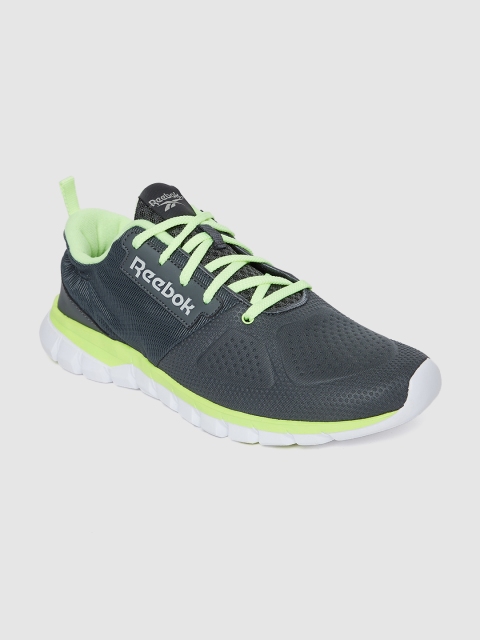 

Reebok Men Charcoal Grey & Fluorescent Green Aim LP Running Shoes