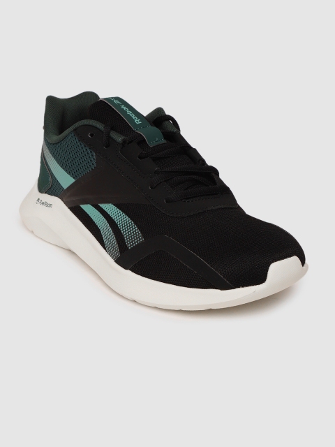 

Reebok Men Black & Teal Green Woven Design Energylux 2.0 Running Shoes