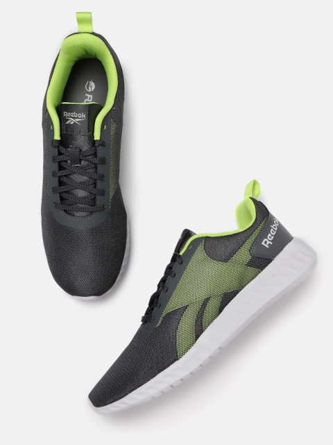 

Reebok Men Charcoal Black & Florescent Green Woven Design INSTACONFIT LP Running Shoes