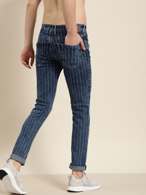 

Moda Rapido Men Blue Slim Fit Striped Mid-Rise Clean Look Stretchable Jeans