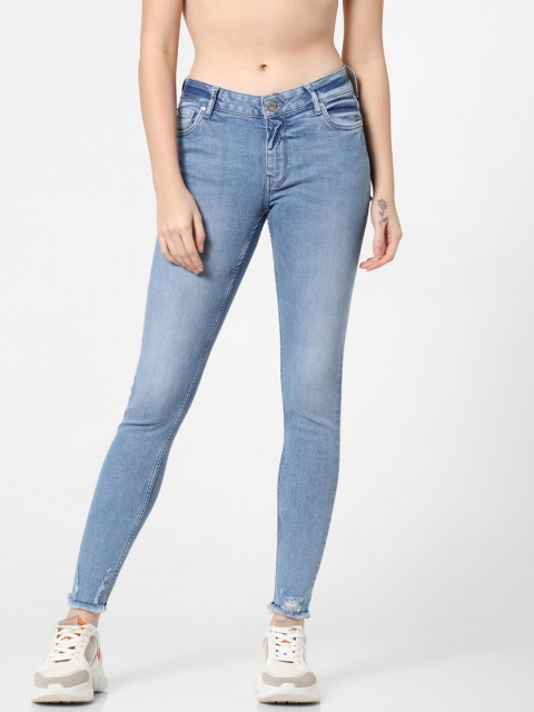 

ONLY Women Blue Carmen Skinny Fit Mid-Rise Low Distress Stretchable Jeans
