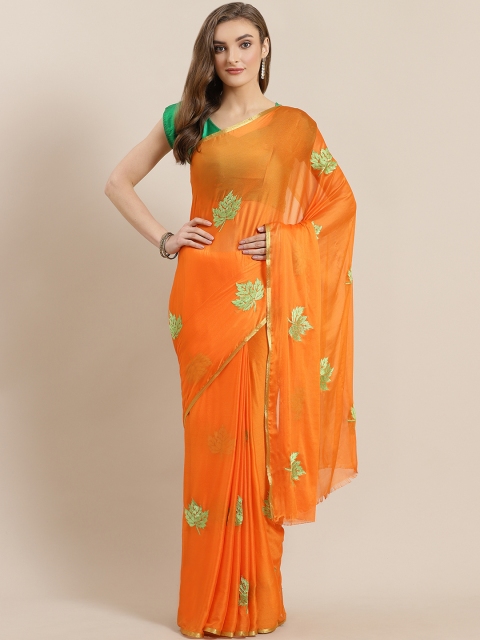 

Mitera Orange Resham Thread Hand Embroidered Chiffon Saree