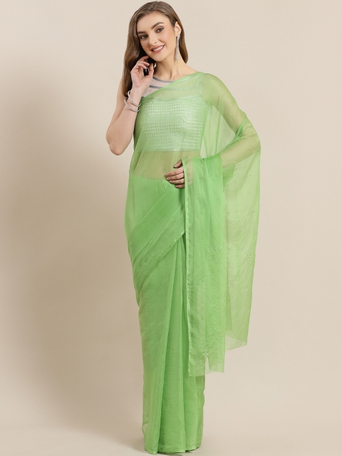 

Mitera Green Hand Embellished Mukaish Chiffon Saree