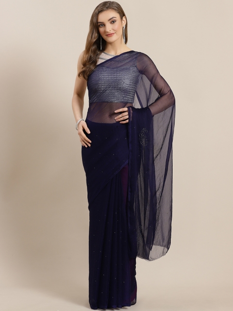 

Mitera Navy Blue Hand Embellished Mukaish Chiffon Saree