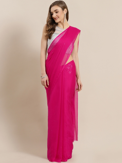 

Mitera Magenta Hand Embellished Mukaish Chiffon Saree