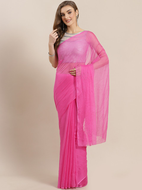 

Mitera Pink Hand Embellished Mukaish Chiffon Saree