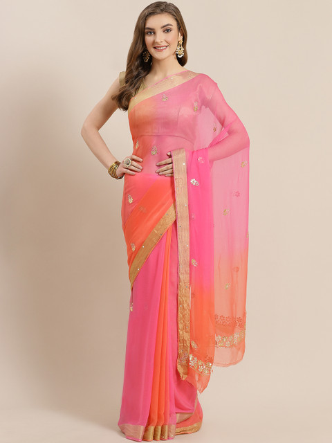 

Mitera Pink & Orange Gotta Patti Embellished Saree