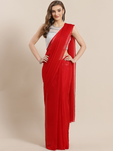 

Mitera Red Hand Embellished Mukaish Chiffon Saree