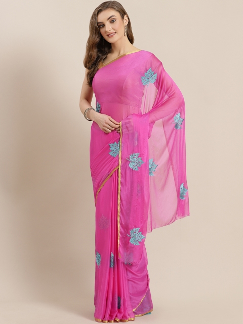 

Mitera Pink Resham Thread Hand Embroidered Chiffon Saree